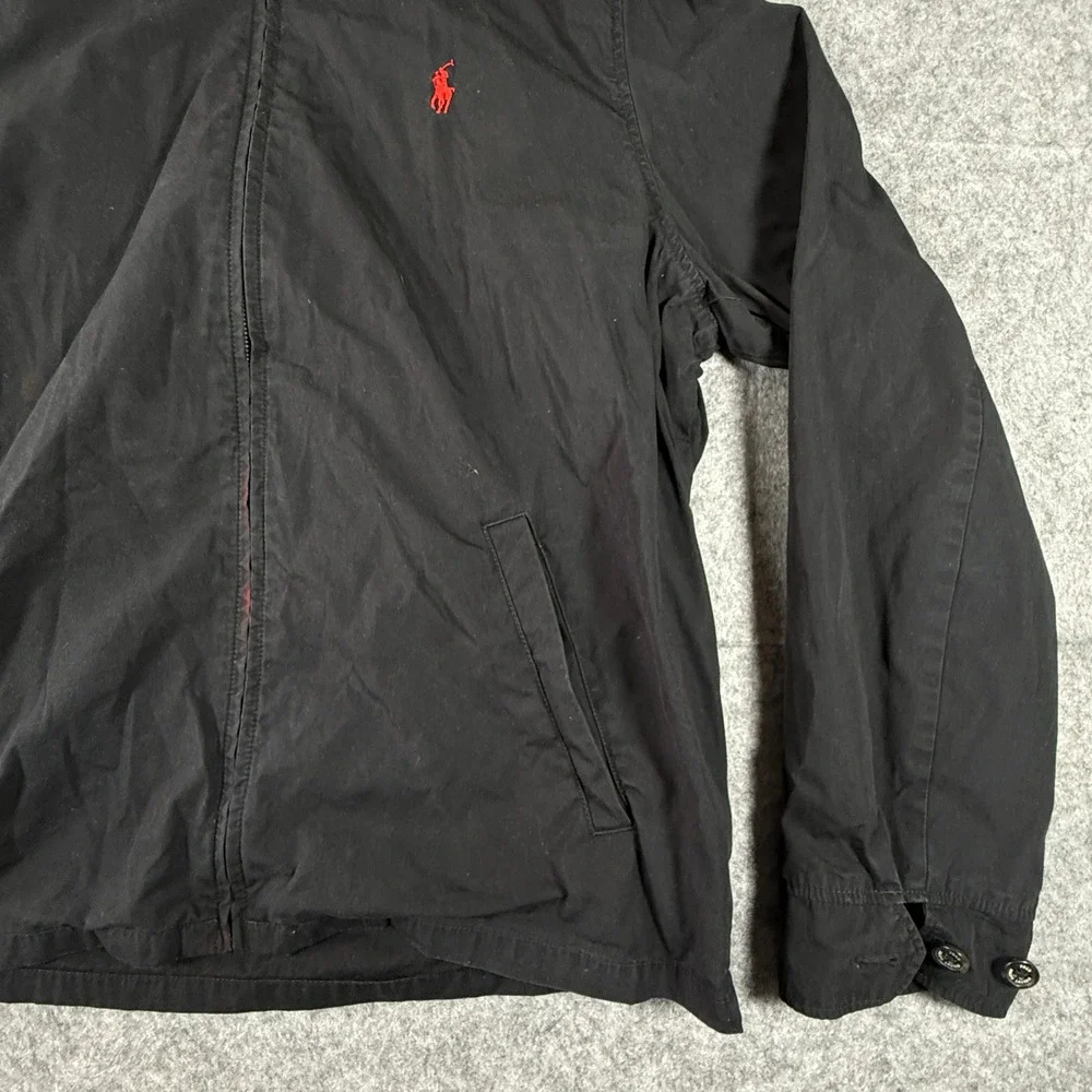 Polo Ralph Lauren Harrington Jacket Mens XL Black Red Pony Zip Up Cotton Coat
